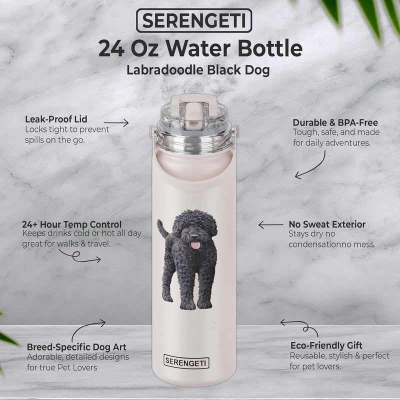 ES Pets SERENGETI 24 Oz Water Bottle Stainless Steel with Spill Proof Lid - Double walled Vacuum Insulated water flask - Realistic 3D Print of your favorite dog (Labradoodle) - Image 4